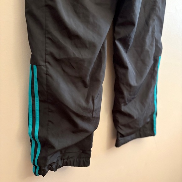 adidas Black & Teal Stripe Windbreaker Track Pants w Toggle Ankle Cuff - Picture 13 of 13